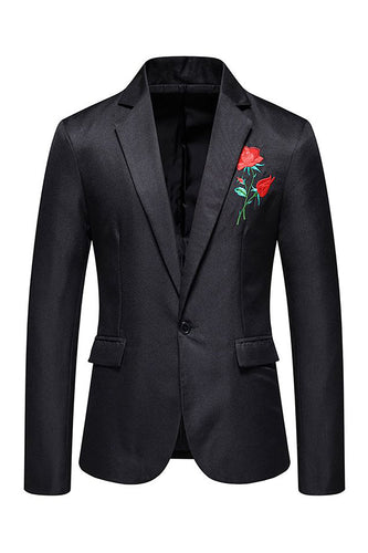 Black Notched Lapel Flower Men's Prom Blazer