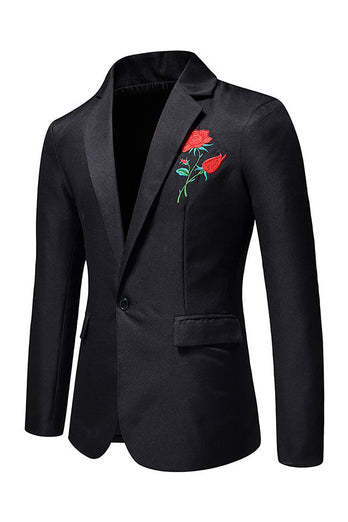 Black Notched Lapel Flower Men's Prom Blazer