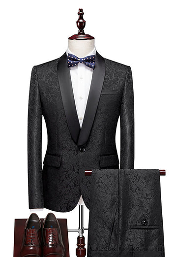 White Jacquard 2-Piece Shawl Lapel Men's Prom Suits