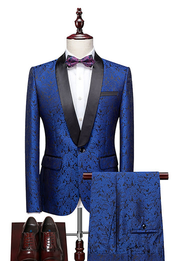 White Jacquard 2-Piece Shawl Lapel Men's Prom Suits