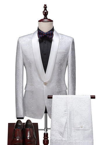 White Jacquard 2-Piece Shawl Lapel Men's Prom Suits