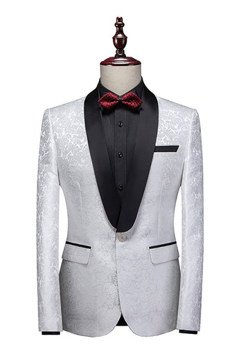 White Jacquard 2-Piece Shawl Lapel Men's Prom Suits