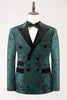 Load image into Gallery viewer, Dark Green Peak Lapel Double Breasted 2 Piece Jacquard Men&#39;s Prom Suits