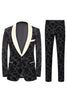 Load image into Gallery viewer, Men&#39;s Black Jacquard 3-Piece Shawl Lapel Prom Suits