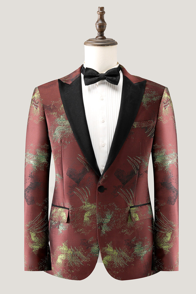 Load image into Gallery viewer, Brown Peak Lapel 2 Piece Jacquard One Button Men&#39;s Prom Suits