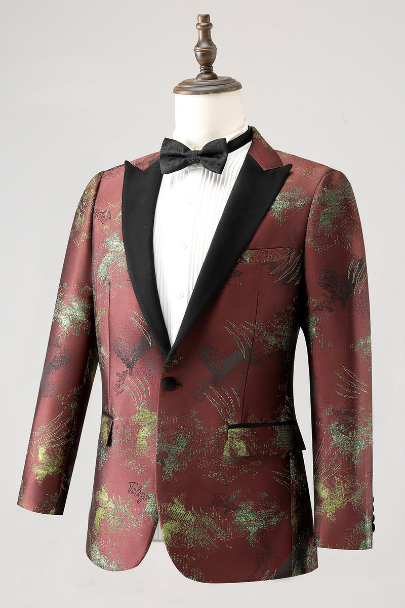 Load image into Gallery viewer, Brown Peak Lapel 2 Piece Jacquard One Button Men&#39;s Prom Suits