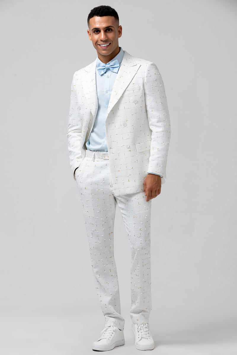 Load image into Gallery viewer, White Peak Lapel 2 Pieces Double Breasted Men&#39;s Prom Suits