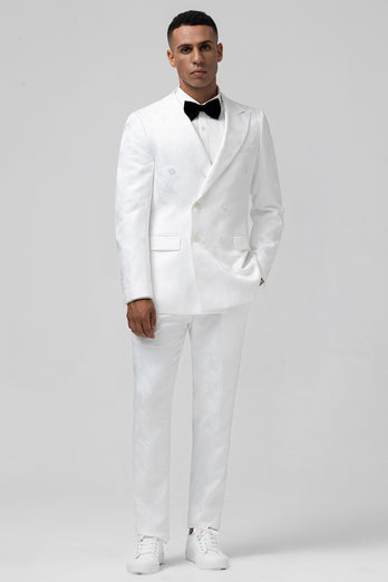 White Notch Lapel Double Breasted 2 Pieces Men's Suits