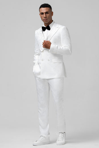 White Notch Lapel Double Breasted 2 Pieces Men's Suits