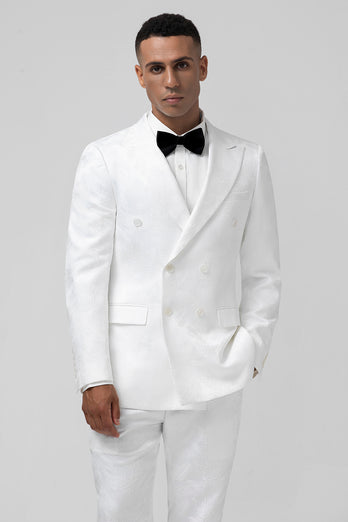 White Notch Lapel Double Breasted 2 Pieces Men's Suits