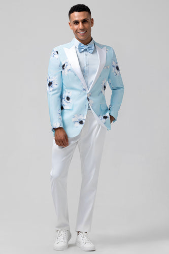 Light Blue Peak Lapel 2 Pieces One Button Men's Prom Suits