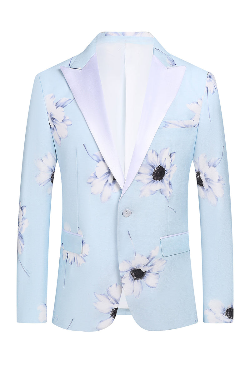 Load image into Gallery viewer, Light Blue Peak Lapel 2 Piece Floral Men&#39;s Prom Suits