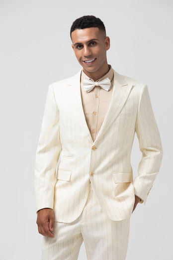 Pinstripe Notch Lapel Ivory Single Breasted 2 Pieces Men's Suits