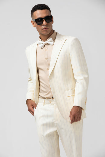 Pinstripe Notch Lapel Ivory Single Breasted 2 Pieces Men's Suits