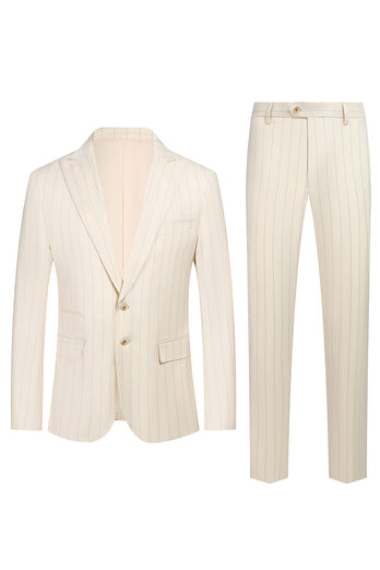 White 2 Piece Pinstriped Men Prom Suits