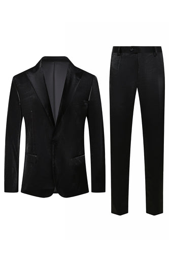 Black Peak Lapel 2 Piece Men Velvet Prom Suits