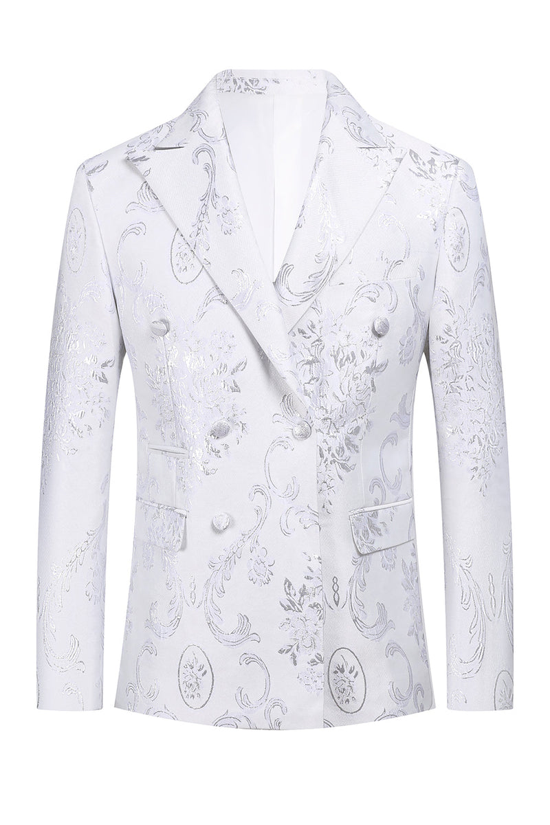 Load image into Gallery viewer, White Floral Jacquard Peak Lapel Men Prom Suits