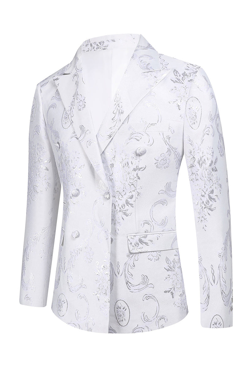 Load image into Gallery viewer, White Floral Jacquard Peak Lapel Men Prom Suits