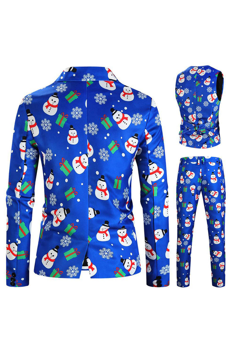 Load image into Gallery viewer, Blue Snowman Printed 3 Piece Men&#39;s Christmas Suits