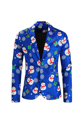 Blue Snowman Printed 3 Piece Men's Christmas Suits