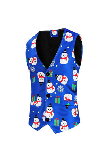 Blue Snowman Printed 3 Piece Men's Christmas Suits