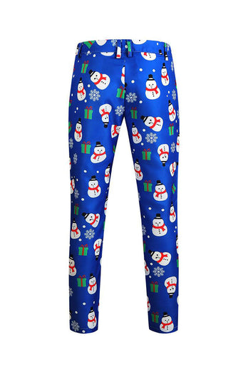 Blue Snowman Printed 3 Piece Men's Christmas Suits