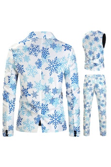 Light Blue Snowflake Printed 3 Piece Christmas Men's Suits