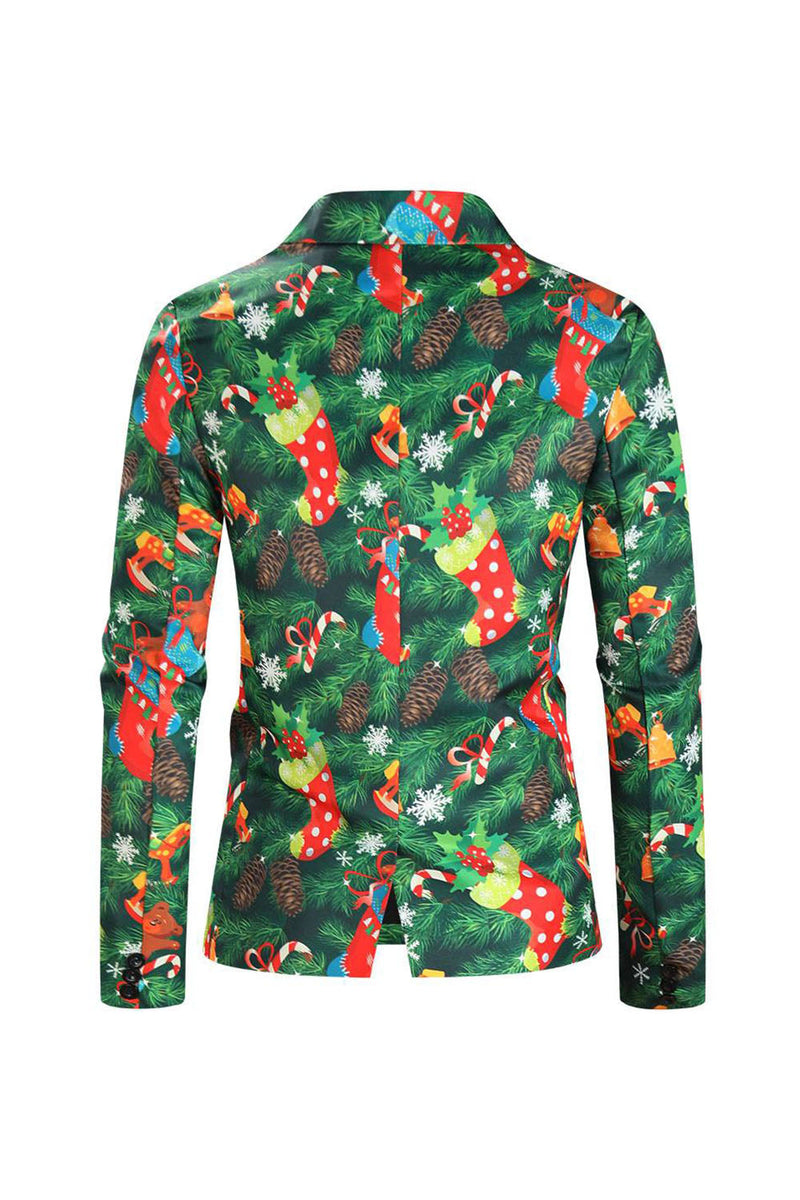 Load image into Gallery viewer, Green Printed 3 Piece Notched Lapel Christmas Men&#39;s Suits