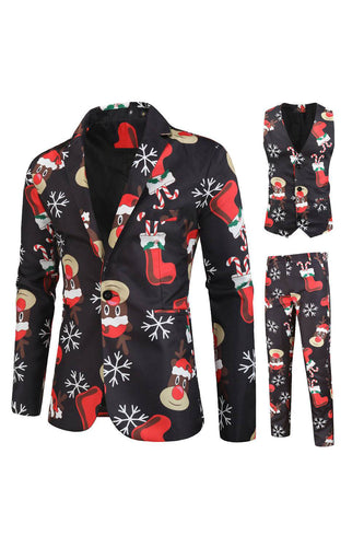 Black Printed 3 Piece Christmas Men's Suits