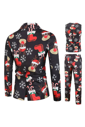 Black Printed 3 Piece Christmas Men's Suits