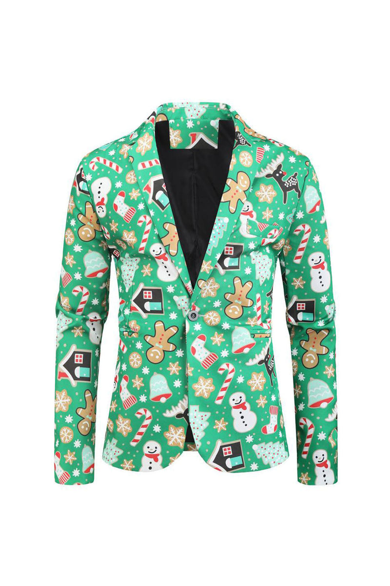 Load image into Gallery viewer, Green Notched Lapel Printed 3 Piece Christmas Men&#39;s Suits