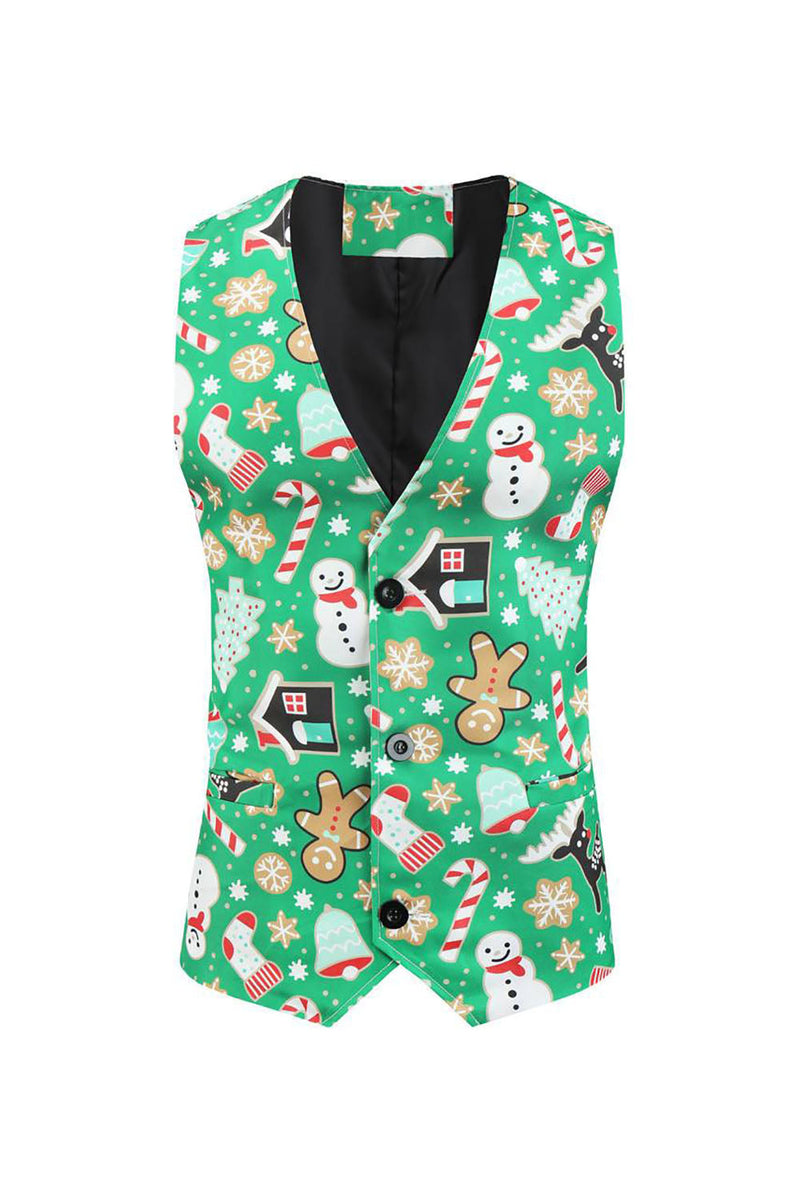 Load image into Gallery viewer, Green Notched Lapel Printed 3 Piece Christmas Men&#39;s Suits