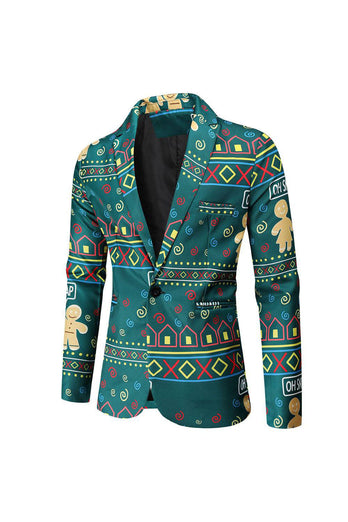 Dark Green Printed Notched Lapel 3 Piece Christmas Men's Suits