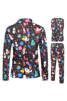 Colorful Black Printed 3 Piece Christmas Men's Suits