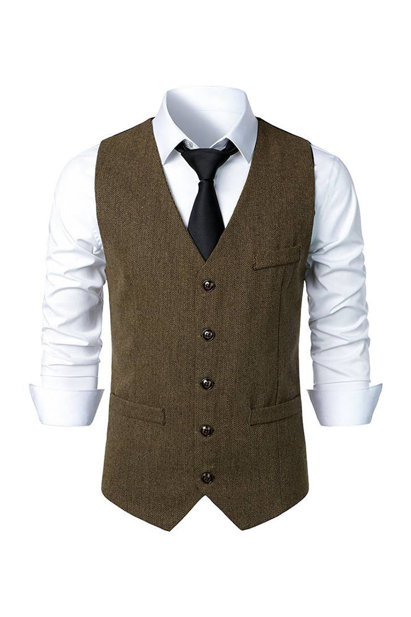 Load image into Gallery viewer, Black Single Breasted  V Neck Men&#39;s Retro Casual Vest