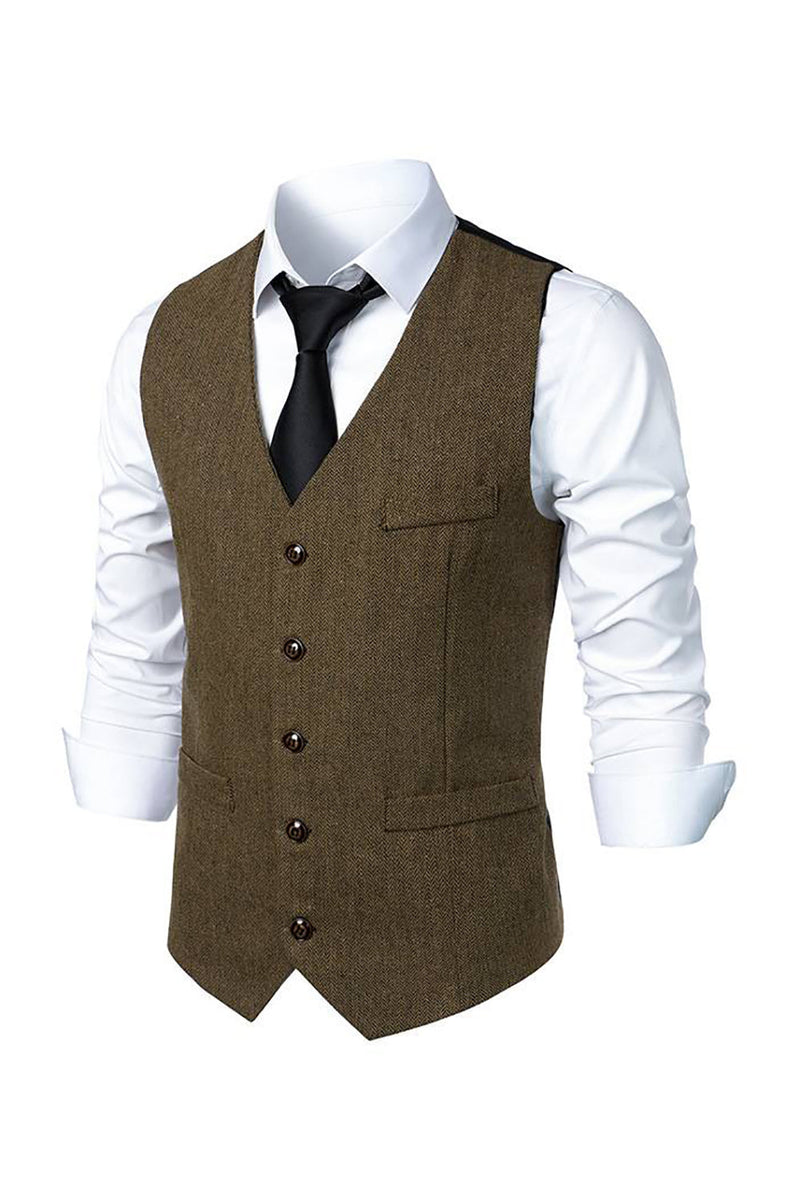 Load image into Gallery viewer, Black Single Breasted  V Neck Men&#39;s Retro Casual Vest