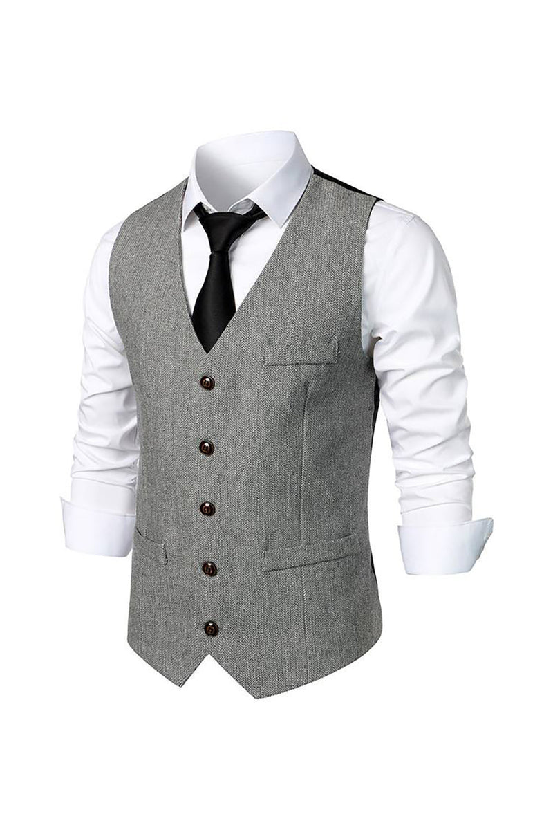 Load image into Gallery viewer, Black Single Breasted  V Neck Men&#39;s Retro Casual Vest