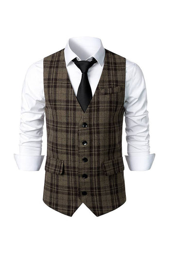 Dark Brown Striped Single Breasted Men's Retro Suit Vest