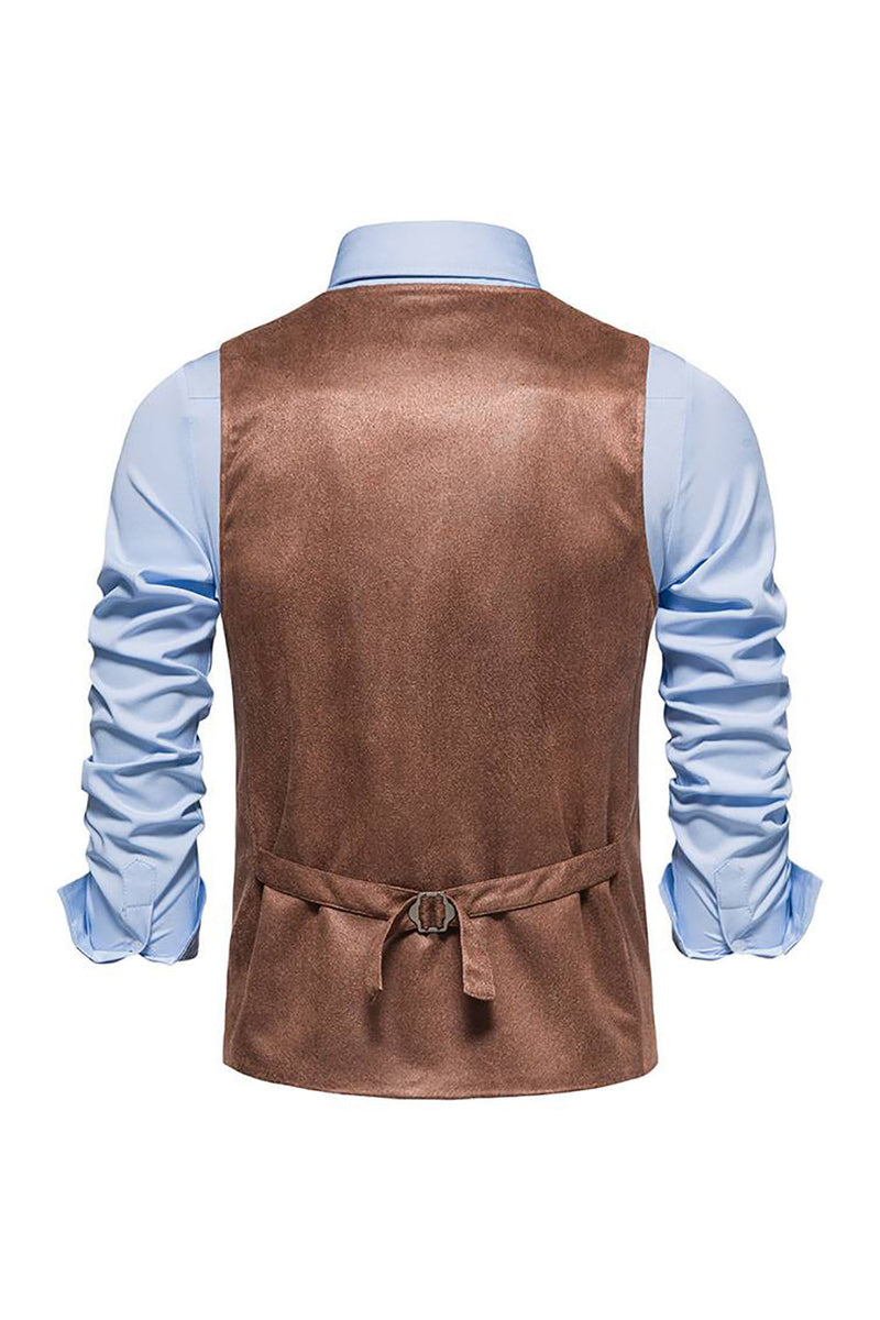 Load image into Gallery viewer, Brown V-Neck Suede Single-Breasted Men&#39;s Casual Vest