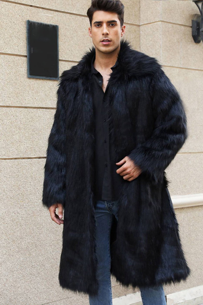 Load image into Gallery viewer, Brown Open Front Faux Fur Long Men Coat