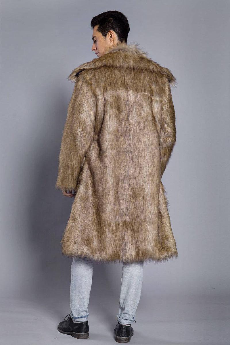 Load image into Gallery viewer, Brown Open Front Faux Fur Long Men Coat