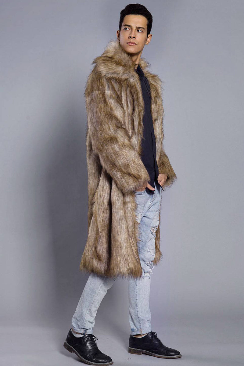 Load image into Gallery viewer, Brown Open Front Faux Fur Long Men Coat