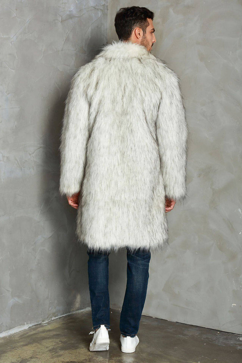 Load image into Gallery viewer, White Notched Lapel Long Faux Fur Men Coat