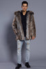 Load image into Gallery viewer, Brown Open Front Lapel Neck Long Faux Fur Men Coat