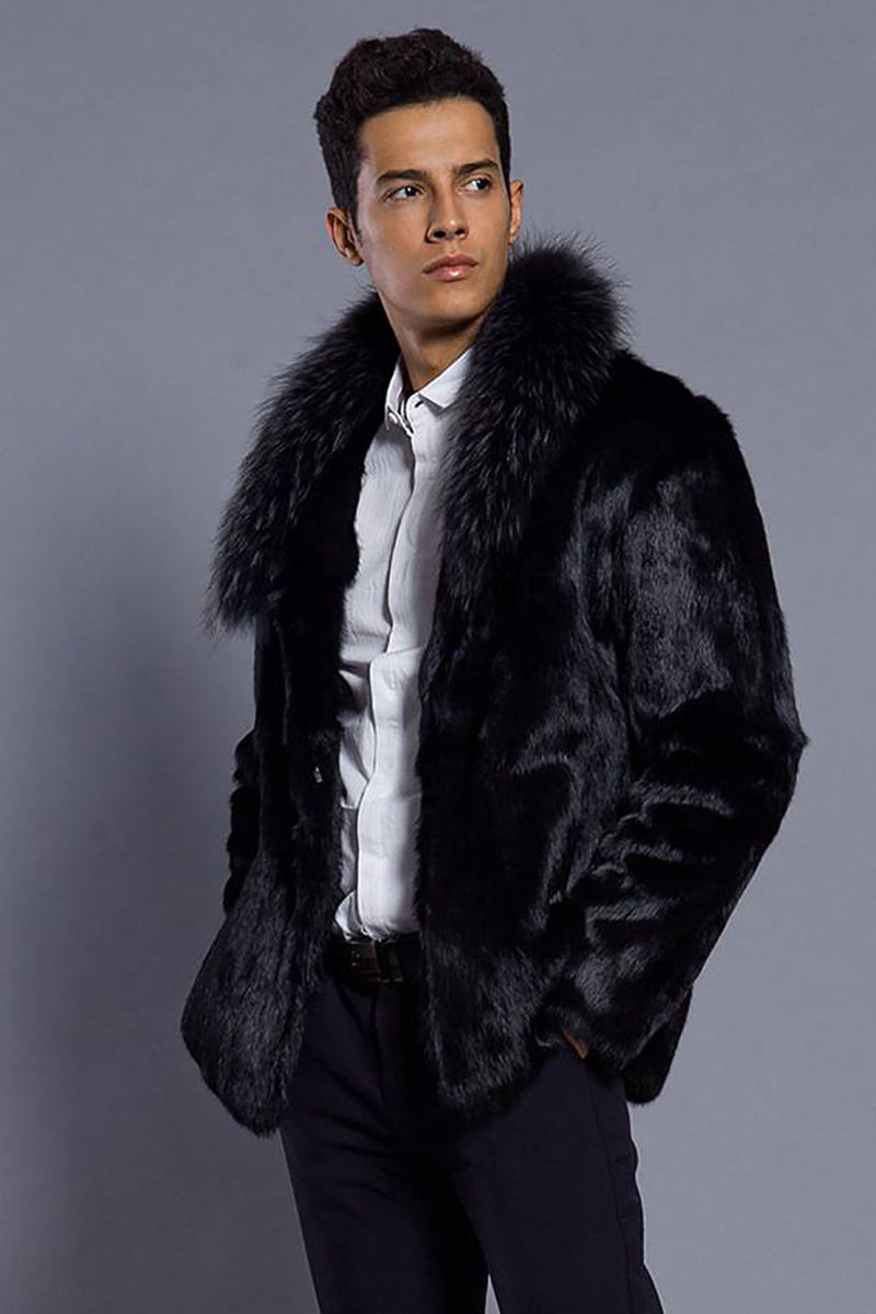 Load image into Gallery viewer, Black Lapel Neck Cropped Faux Fur Men Coat