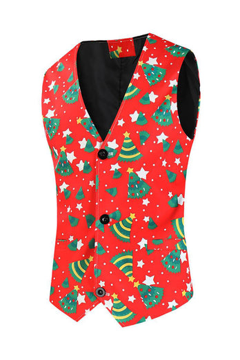 Men's Christmas Printed Red 3-Piece One Button Party Suits