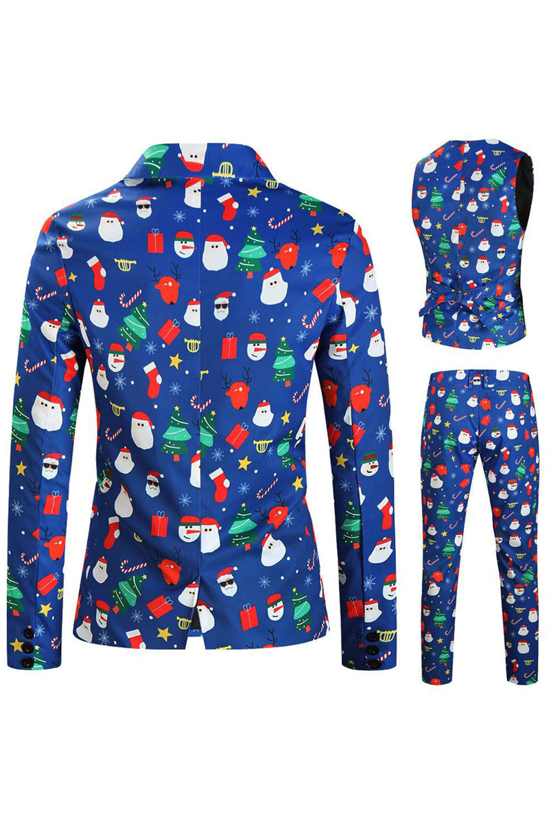 Load image into Gallery viewer, Men&#39;s Blue Christmas Printed 3-Piece One Button Party Suits