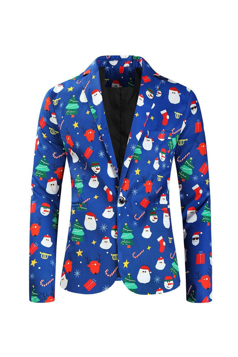 Load image into Gallery viewer, Men&#39;s Blue Christmas Printed 3-Piece One Button Party Suits