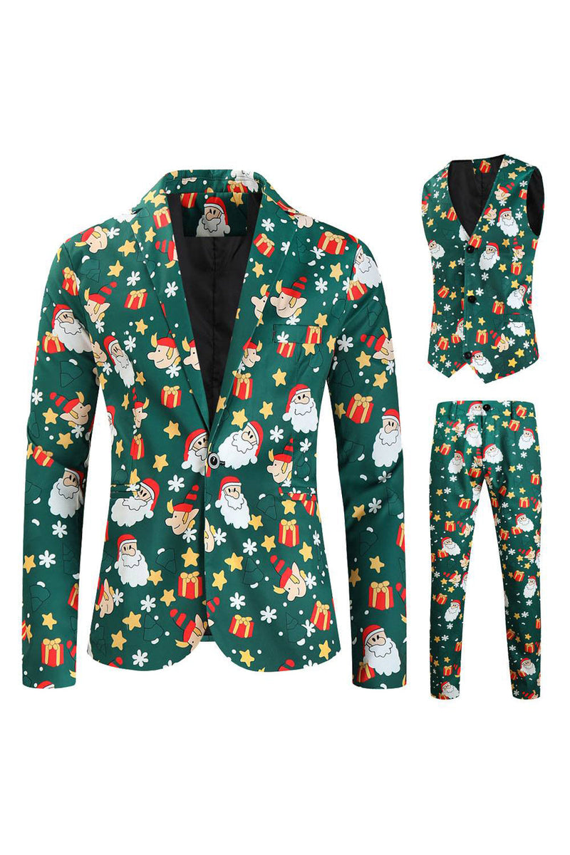 Load image into Gallery viewer, Men&#39;s Green Christmas Printed 3-Piece One Button Party Suits