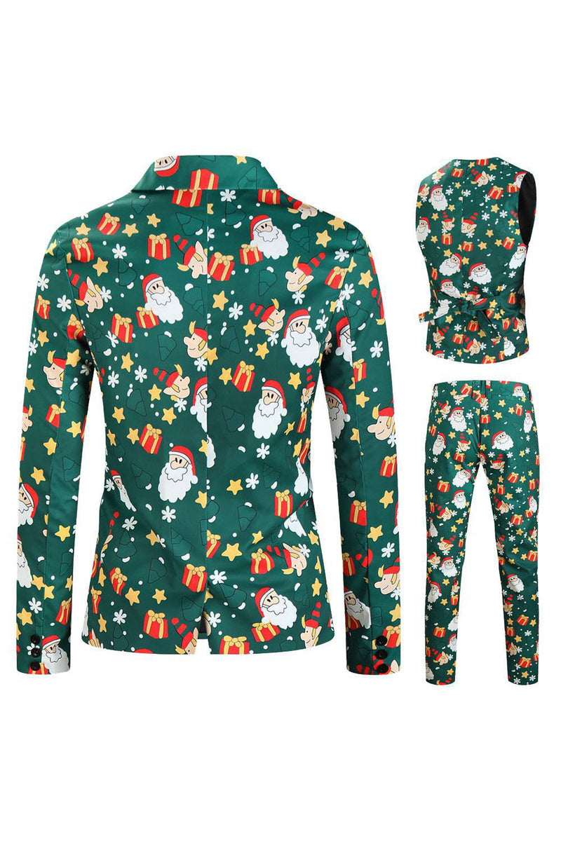 Load image into Gallery viewer, Men&#39;s Green Christmas Printed 3-Piece One Button Party Suits